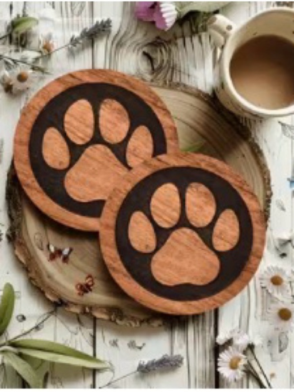 Wooden Paw Print Coasters Set of 6
